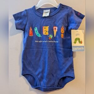 🆕 Vintage Carter's The Very Hungry Caterpillar Blue Baby Bodysuit 3-6 RARE 🐛🍎